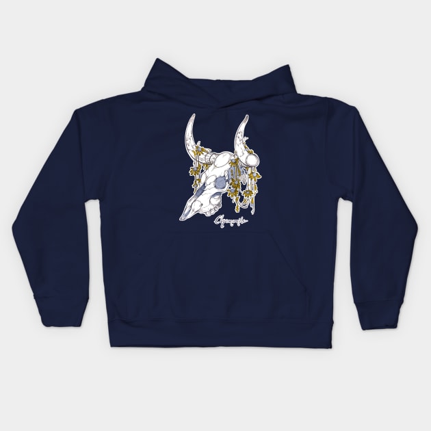 MorbidiTea - Chamomile with Bison Skull Kids Hoodie by MicaelaDawn